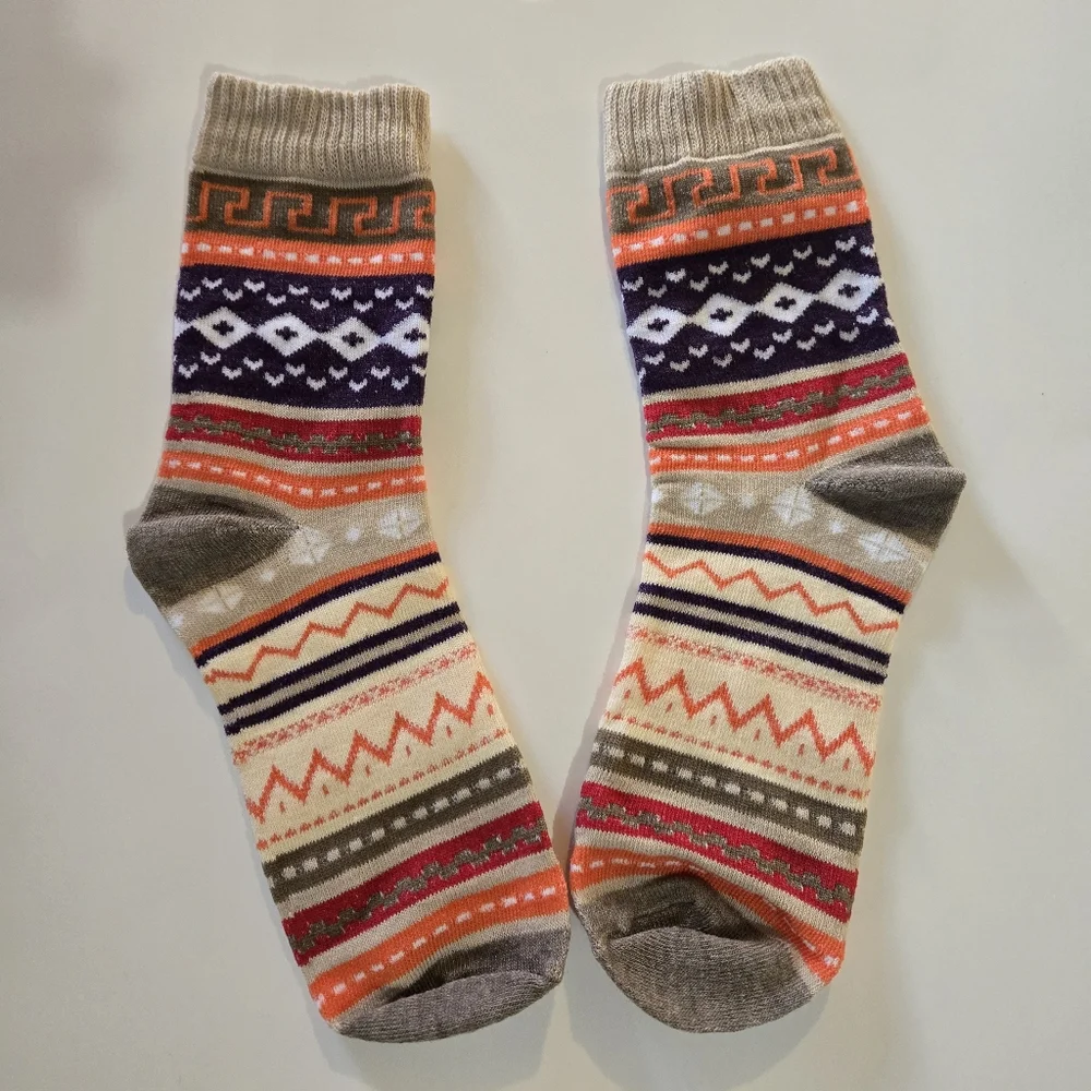 🍒🍒 Colorful Patterned Mid Tube Socks- Tan, Pink, Red